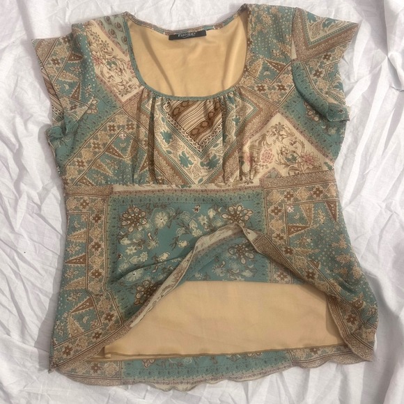 Vintage Y2K Babydoll Top Floral Patchwork Sheer Overlay Fairy Grunge Boho Large - Picture 3 of 4